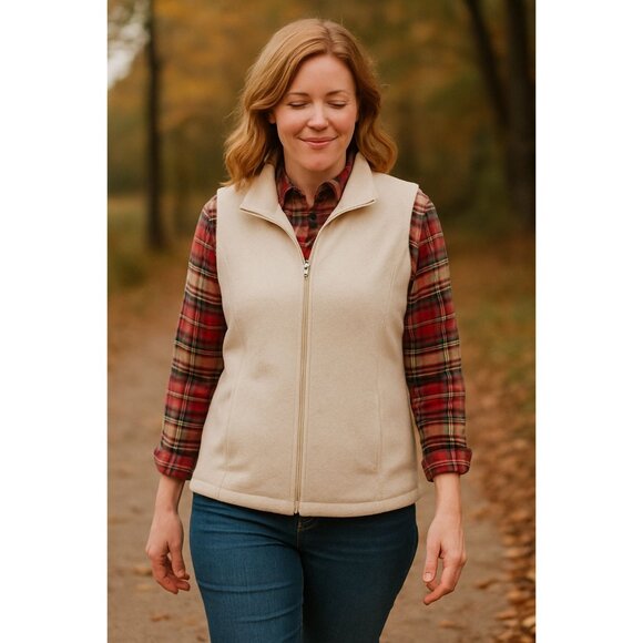 Croft & Barrow  Fleece Vest White L Zip Front Sleeveless Minimalist Cozy Outdoor - Picture 1 of 7